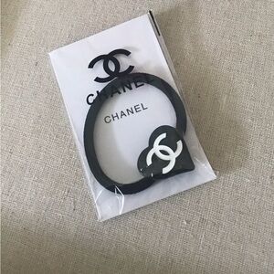 Chanel Black Hair Tie with White Logo